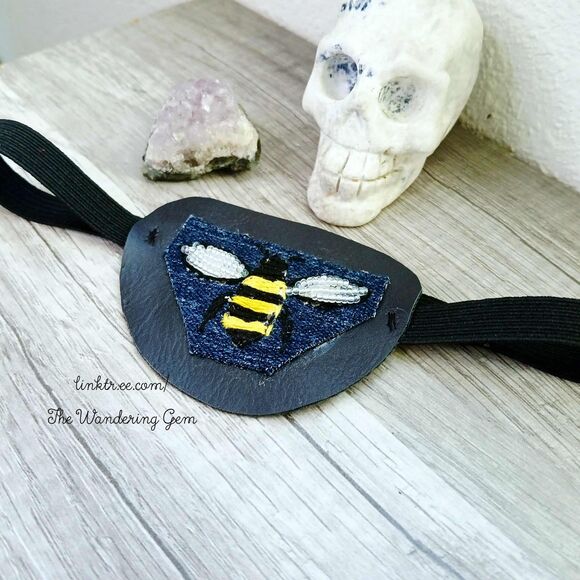 Hand Embroidered Bumble Bee Eye Patch, Vision Accessory, Ocular Aid, Costume - Picture 2 of 5